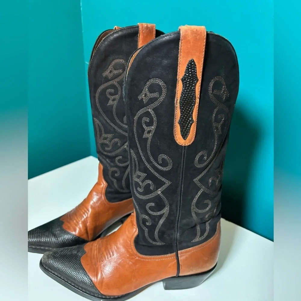 Nine West Tan and Black Western Cowgirl Cowboy Boots - Picture 3 of 6